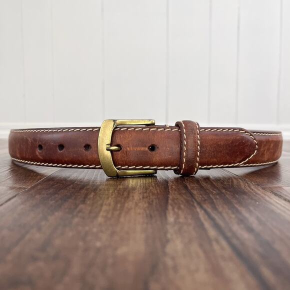 VTG Ralph Lauren Chaps Leather Belt Contrast Stitching Distressed Size 42 Brown - Picture 16 of 16